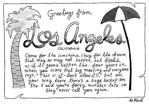 California Wall Art featuring the drawing Greetings From Los Angeles by Olivia de Recat