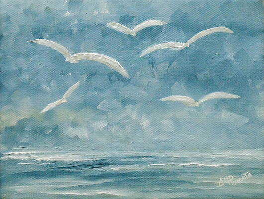 Marine Wall Art featuring the painting Gulls In The Storm by Angeles M Pomata