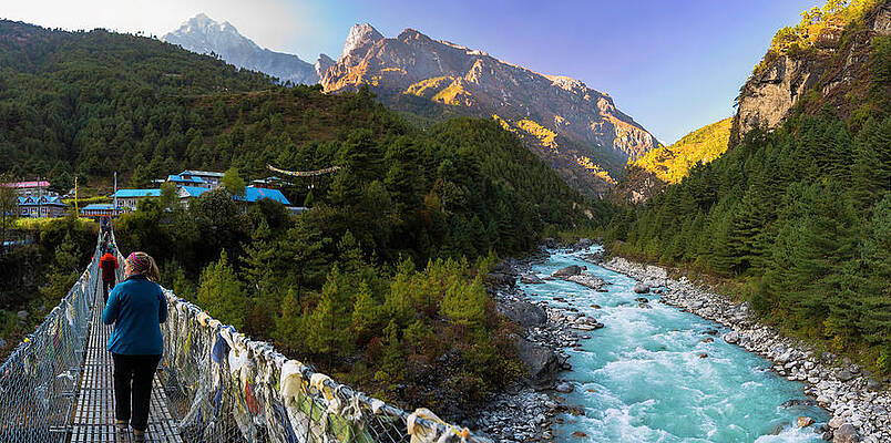 Bridge Wall Art featuring the photograph Hanging Bridge Over The Dudh Kosi by Owen Weber