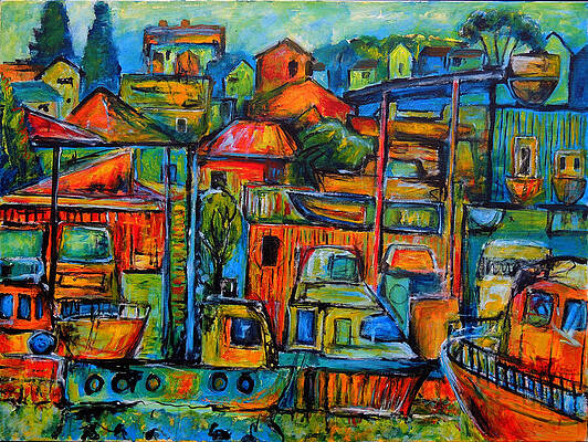 Place Wall Art featuring the painting Happiness Patterns Of Boats At Fremantle by Jeremy Holton