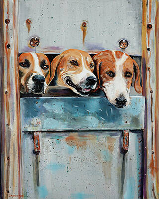 Wall Art featuring the painting Happy Hunt Hounds Head Home by Seeables Visual Arts