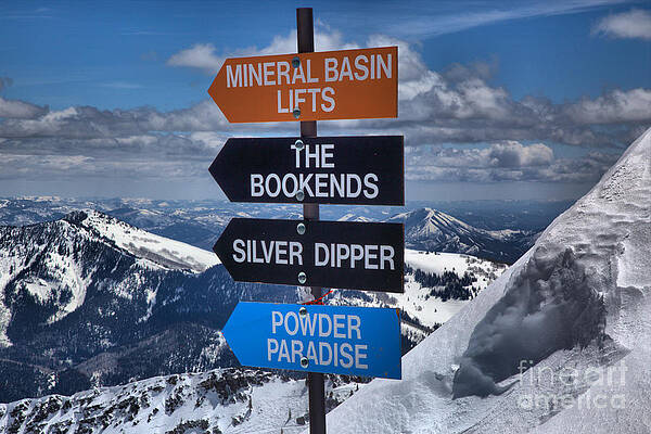 Skiing Trail Signs in Snowy Mountains Photograph