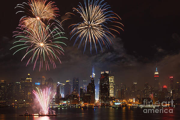 Fireworks Over City Skyline Wall Art