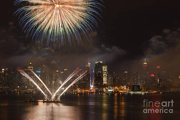 Wall Art featuring the photograph Hudson River Fireworks VII by Clarence Holmes