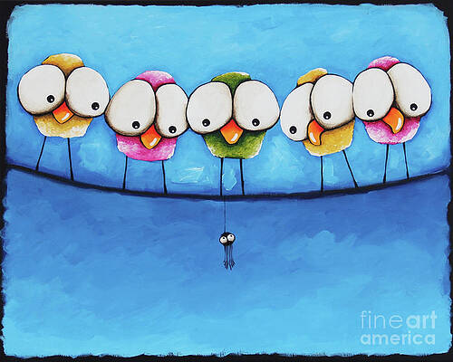 Colorful Cartoon Birds Perched Wall Art