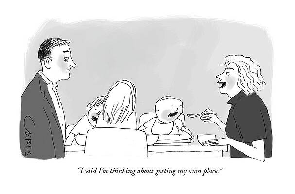 Thinking Wall Art featuring the drawing I Am Thinking About Getting My Own Place by Kate Curtis