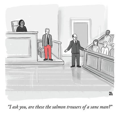 Courtroom Comedy with Salmon Trousers Drawing