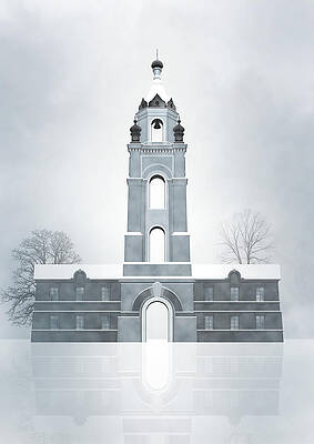 Icy Winter Church Reflection Digital Art