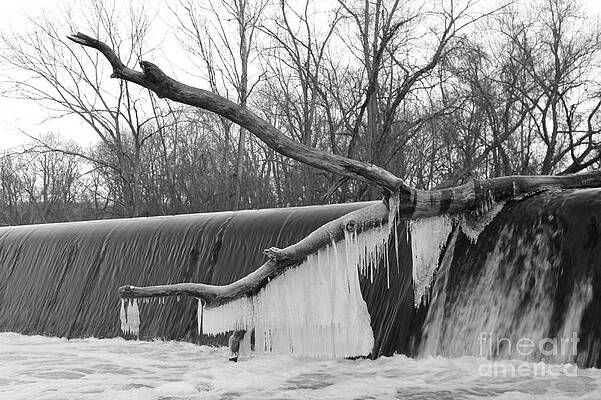 Wall Art featuring the photograph Icicle Laden Branch Over The Waterfall by Christopher Lotito
