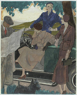 Sports Digital Art - Illustration Of Three Women Leaving A Parked Car by Pierre Mourgue