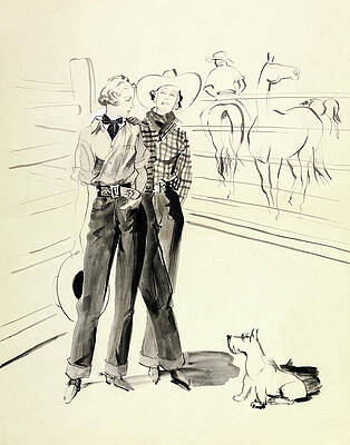 Two Cowboys Leaning on a Fence Digital Art