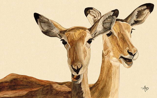 Two Curious Gazelles in Profile Painting