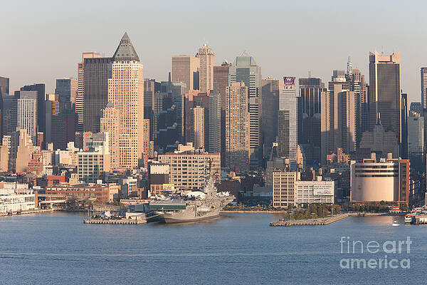 Empire State Building Wall Art featuring the photograph Intrepid Museum And Manhattan Skyline by Clarence Holmes