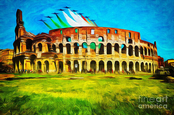 Sky Wall Art featuring the photograph Italian Aerobatics Team Over The Colosseum by Stefano Senise