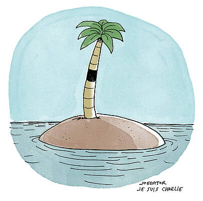 Lonely Palm on a Tiny Island Drawing