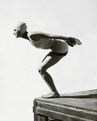 Vintage Diver Poised on Platform Wall Art