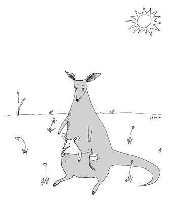 Kangaroo with Joey and Beverage Wall Art