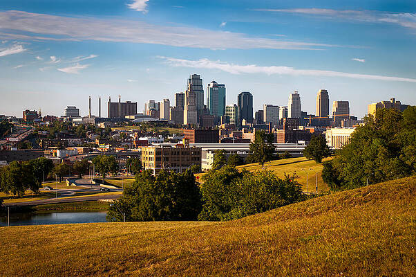 Missouri Wall Art featuring the photograph Kansas City Skyline From Scout Statue by Jeff Phillippi
