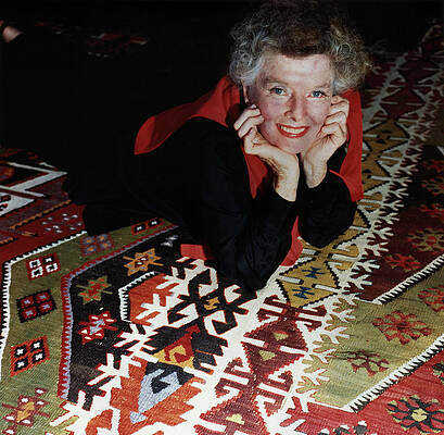 Happy Photograph - Katharine Hepburn Lying On Rug by Horst P Horst