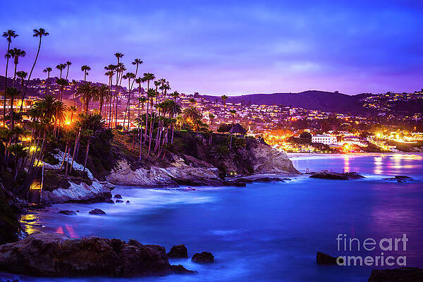 California Wall Art featuring the photograph Laguna Beach California City At Night Picture by Paul Velgos