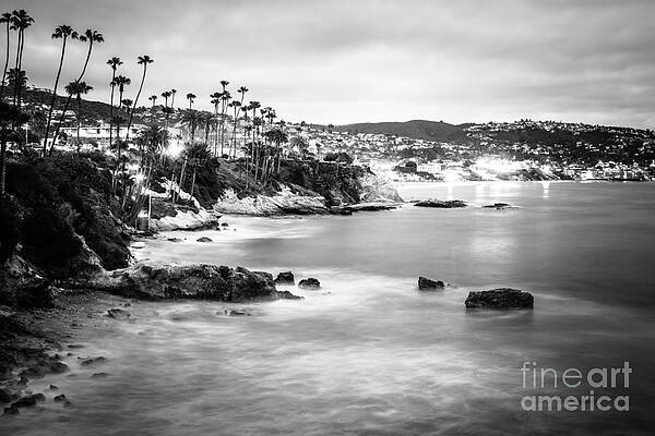 California Wall Art featuring the photograph Laguna Beach California City Black And White Photo by Paul Velgos