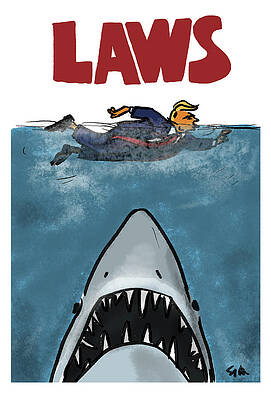 Man Swimming Above Shark Wall Art