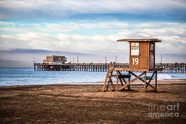 California Wall Art featuring the photograph Lifeguard Tower And Newport Pier Newport Beach California by Paul Velgos