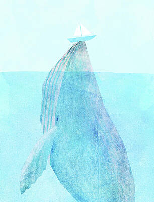 Gigantic Whale Beneath a Tiny Boat Wall Art