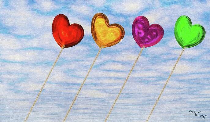 Colorful Heart Balloons in the Sky Wall Art