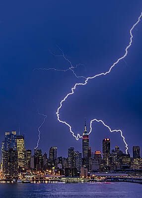 Lightning Over New York Skyline Photograph