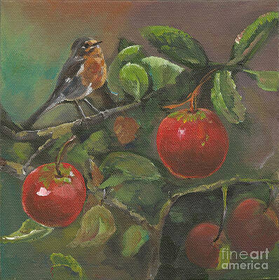 Painting - Little Bird In The Apple Tree by Jan Dappen