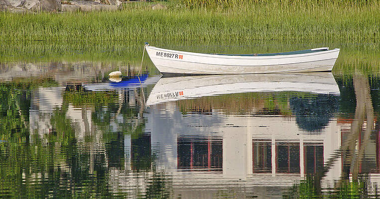 Reflection Photograph - Lobster Dory - Cape Neddick - Maine by Steven Ralser