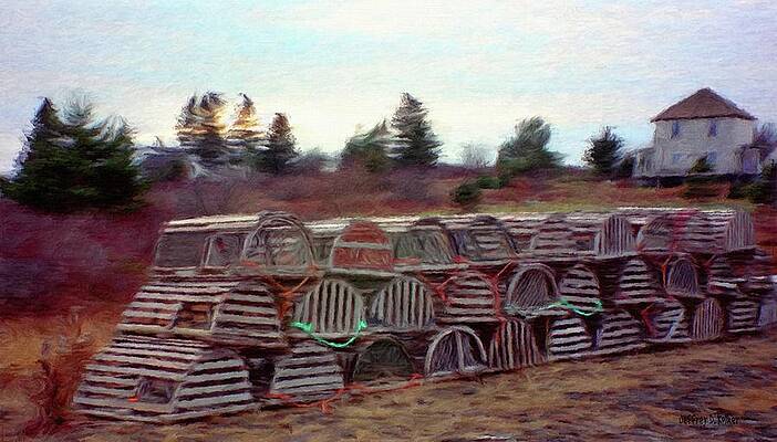 Wall Art featuring the painting Lobster Traps by Jeffrey Kolker