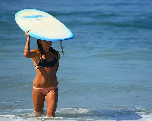 San Diego Wall Art featuring the digital art Lone Surfer Girl by Waterdancer