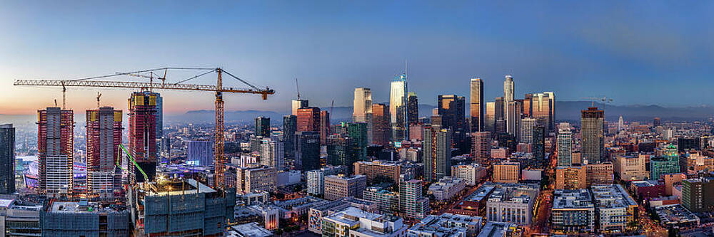Los Angeles Wall Art featuring the photograph Los Angeles Dusk Panorama Wide View by Kelley King