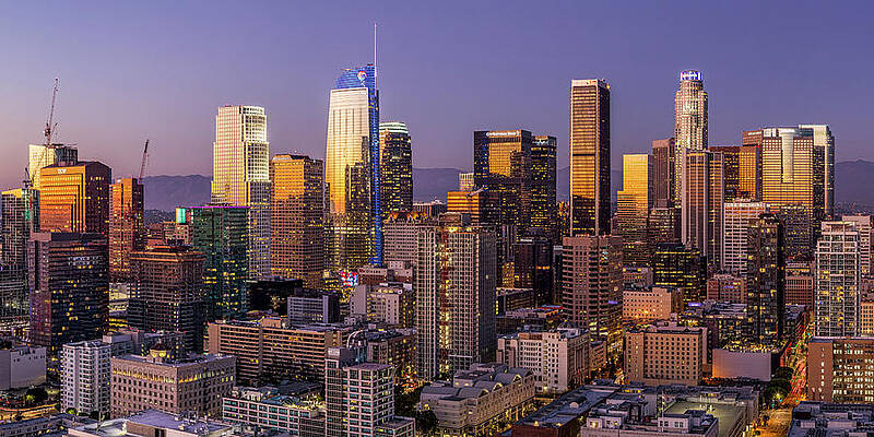 Los Angeles Wall Art featuring the photograph Los Angeles Twilight Wide View by Kelley King