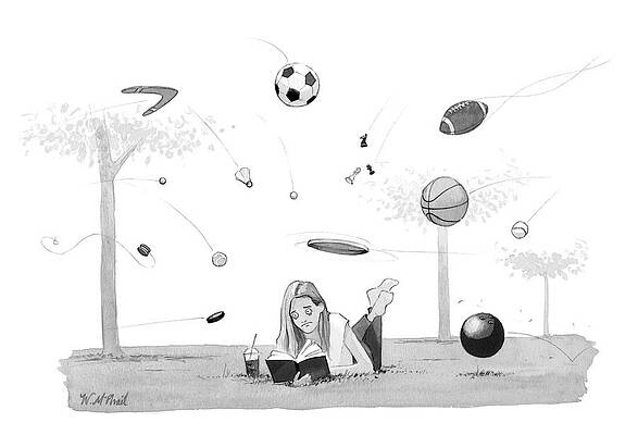 Hockey Drawing - Lost In A Book by Will McPhail