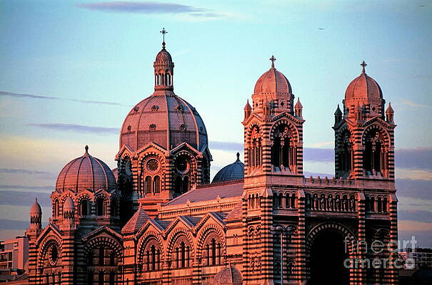 Wall Art featuring the photograph Majestic Exterior Of Cathedral De La Major At Sunset In Marseille by Sami Sarkis Photography
