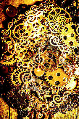 Intricate Golden Clockwork Gears Wall Art