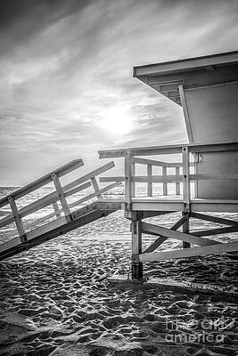 California Wall Art featuring the photograph Malibu Lifeguard Tower #3 Black And White Photo by Paul Velgos