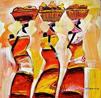 Basket Painting - Mama's Weight by Appiah Ntiaw