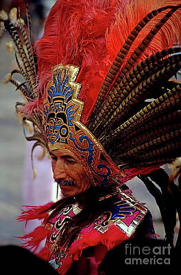 Wall Art featuring the photograph Man In Traditional Headdress To Celebrate The Day Of The Virgin Of Guadalupe On December 12th In Mexico City by Sami Sarkis Photography