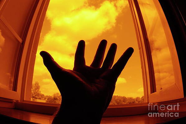 Wall Art featuring the photograph Man With Outstretched Hand By Window by Sami Sarkis Photography