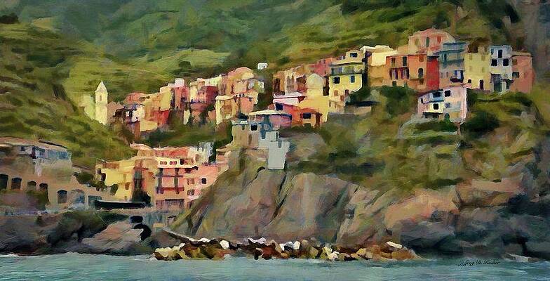 Colorful Coastal Village on Cliffside Wall Art