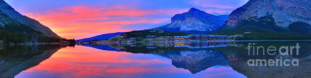 Sunrise Wall Art featuring the photograph Many Glacier Hotel Sunrise by Adam Jewell
