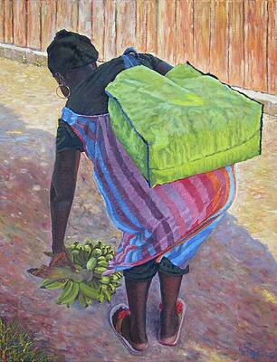 Wall Art featuring the painting Woman At Her Chores - Bahamas by Ritchie Eyma