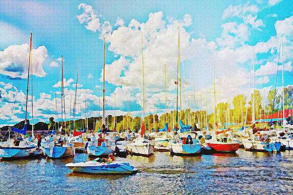 Transportation Wall Art featuring the mixed media Marina In The Summertime by Tatiana Travelways