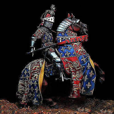 Medieval Knight on Armored Horse Painting