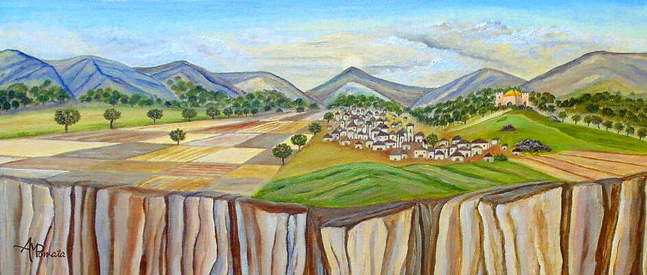 Landscape Painting - Medieval Village by Angeles M Pomata