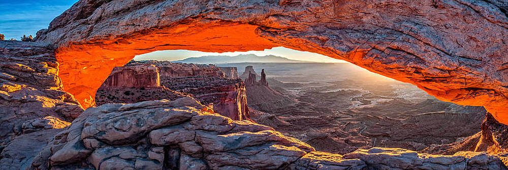 Nature Wall Art featuring the photograph Mesa Arch Sunrise - Canyonlands National Park Panoramic Composite Photograph by Duane Miller
